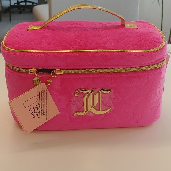 Juicy Couture Handbags - NWT Juicy Couture Pink and Gold Train Cosmetic Case w. Bottle
